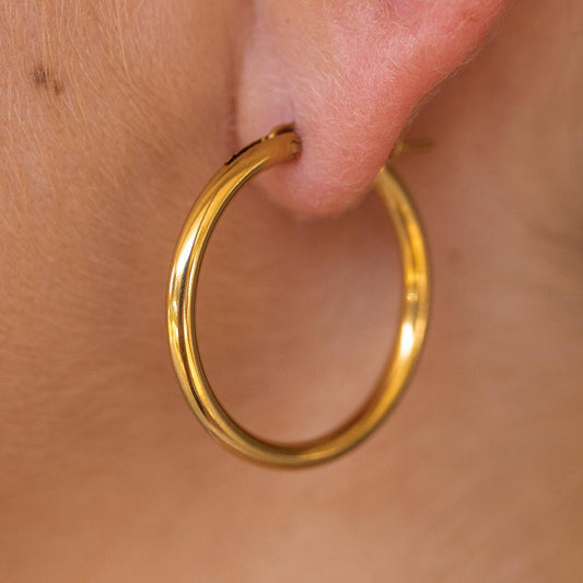 Staple Gold Hoop Earring. By ALCO. Free Delivery