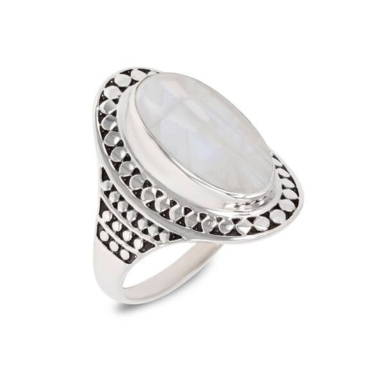 Moonstone White Mother of Pearl Ring. Silver. Best Selling French Brand, Aden Bijoux. Free Delivery