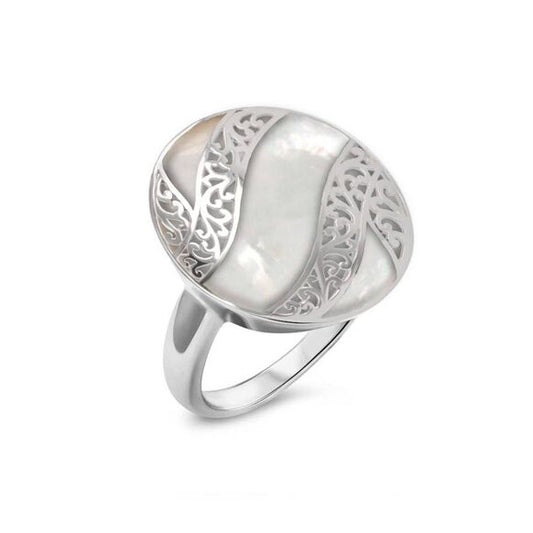 Mother of Pearl White Ring. Silver. Best Selling French Brand, Aden Bijoux. Free Delivery