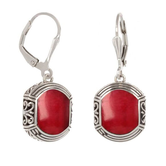 Mother of Pearl Red Earrings. Silver. Best Selling French Brand, Aden Bijoux. Free Delivery