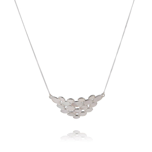 Mother of Pearl Flower Petal Necklace. Silver. Best Selling French Brand, Aden Bijoux. Free Delivery