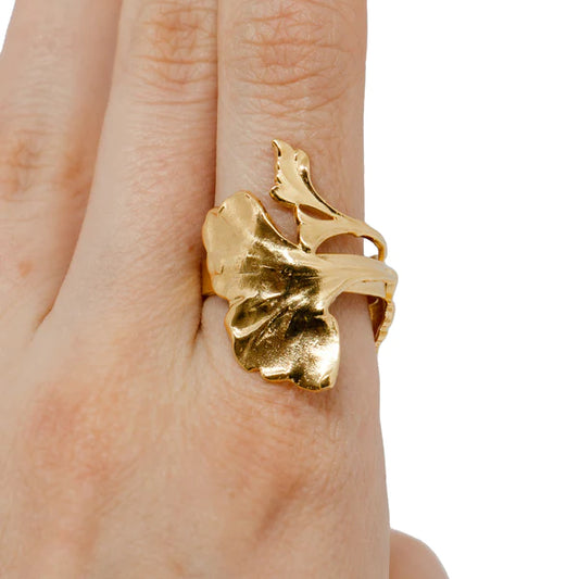 Best Selling French Jewelry Brand. Gold Plated Ginkgo Ring. By Lotta Djossou. Free Delivery