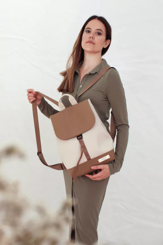 Mel Vegan Leather Tan Backpack. Best Selling Spanish Brand, Reliee.