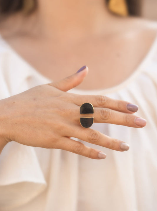 Best Selling Kenyan Brand, Gold Plated Black Bupe Ring By Lamu Jewelry. Free Delivery