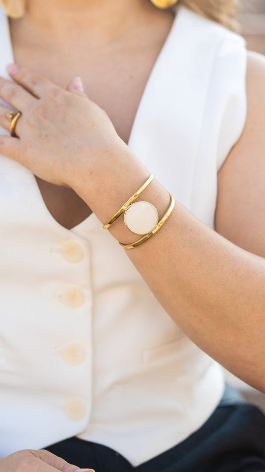 Best Selling Kenyan Brand, Gold Plated Brass White Farida Bracelet By Lamu Jewelry. Free Delivery