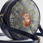 Fable England. Chloe Giordano Embroidered Navy Dormouse Saddle Bag. Free Delivery.
