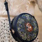 Fable England. Chloe Giordano Embroidered Navy Dormouse Saddle Bag. Free Delivery.