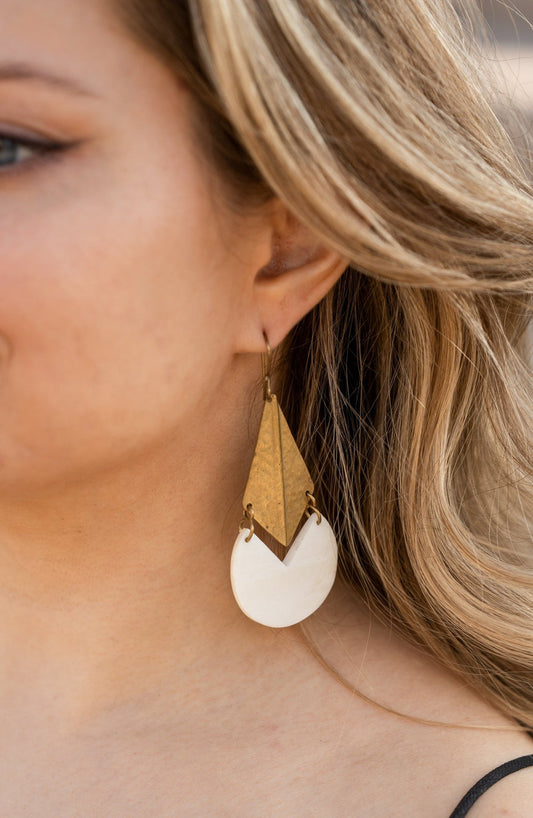 Best Selling Kenyan Brand, Gold Plated White Bora Earrings By Lamu Jewelry. Free Delivery
