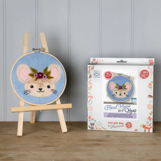 The Crafty Kit Company - Floral Mouse in a Hoop Needle Felting Kit