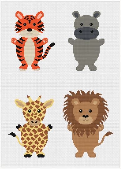 Safari Animals Cross Stitch Full Kit #4 by Meloca Designs