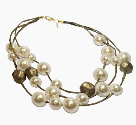 MARILIA CAPISANI - Recycled Paper and Pearls Fashion Necklace